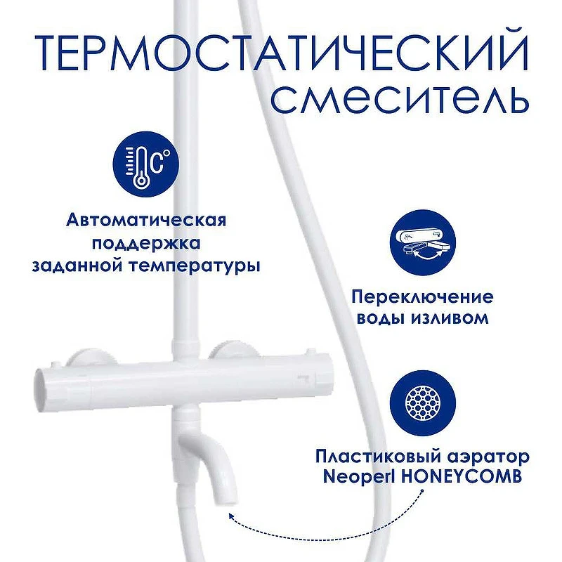 Душевая система WasserKRAFT A188.163.155.WM Thermo с термостатом Белый матовый латунь на стену