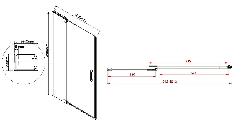 Душевая дверь Vincea Extra 100 VDP-1E9010CLB профиль Черный стекло прозрачное