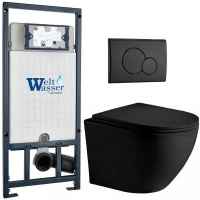 Комплект унитаза с инсталляцией WeltWasser MARBERG 507 + MERZBACH 043 XL MT-BL + MAR 507 RD MT-BL 10000014149 цвет Черный матовый с сиденьем Микролифт и клавишей смыва цвет Черный матовый