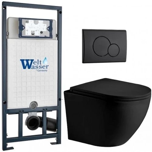 Комплект унитаза с инсталляцией WeltWasser MARBERG 507 + MERZBACH 043 XL MT-BL + MAR 507 RD MT-BL 10000014149 цвет Черный матовый с сиденьем Микролифт и клавишей смыва цвет Черный матовый