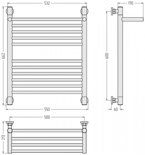 Водяной полотенцесушитель Сунержа Богема+ с 1 полкой 60x50 05-0223-6050 цвет Состаренная бронза