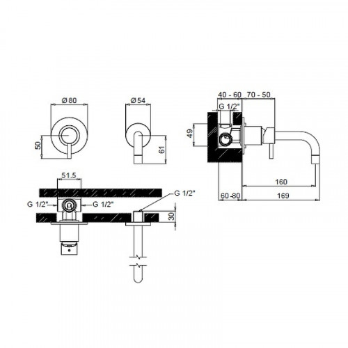 Смеситель для раковины Margaroli Moderna RU2002AA01CR Хром встраиваемый