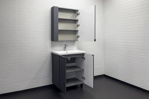 Зеркальный шкаф Comforty Лима 70 00-00004891 Антрацит МДФ / ЛДСП, стекло