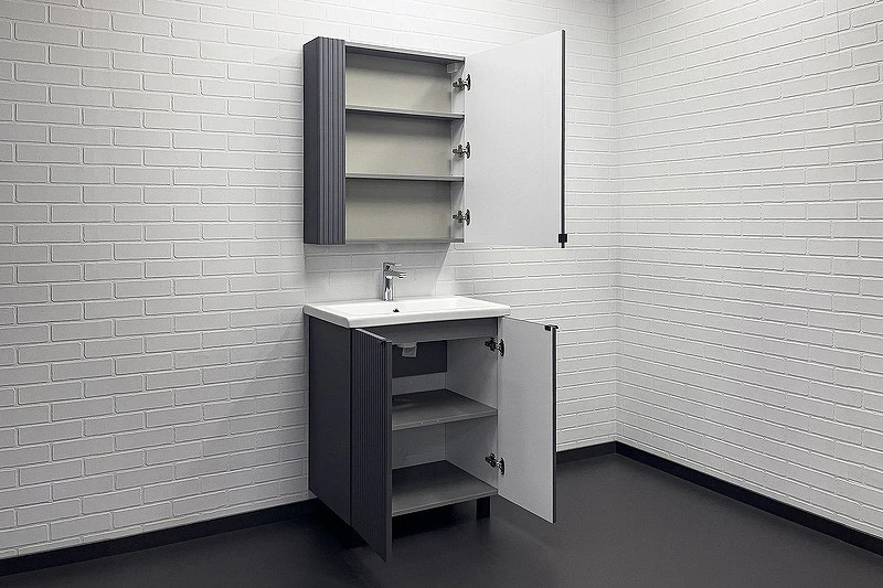 Зеркальный шкаф Comforty Лима 70 00-00004891 Антрацит МДФ / ЛДСП, стекло