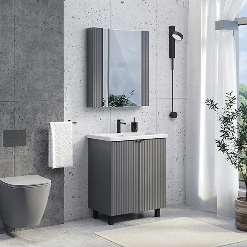 Зеркальный шкаф Comforty Лима 70 00-00004891 Антрацит МДФ / ЛДСП, стекло