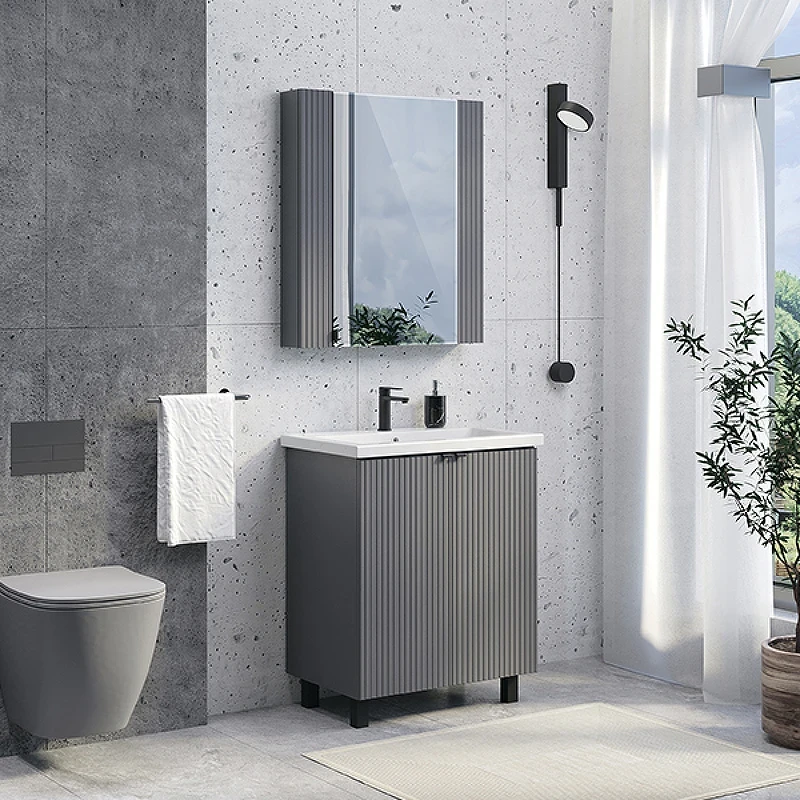 Зеркальный шкаф Comforty Лима 70 00-00004891 Антрацит МДФ / ЛДСП, стекло