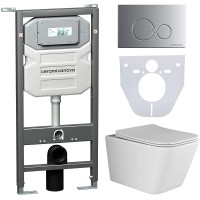 Комплект унитаза с инсталляцией Ceramicanova Metric CN3007_1001M_1000 с сиденьем Микролифт и клавишей смыва Хром матовый фарфор подвесной