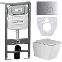 Комплект унитаза с инсталляцией Ceramicanova Metric CN3007_1001M_1000 с сиденьем Микролифт и клавишей смыва Хром матовый фарфор подвесной
