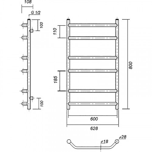 Водяной полотенцесушитель Domoterm Лаура П6 600x800 Золото нержавеющая сталь