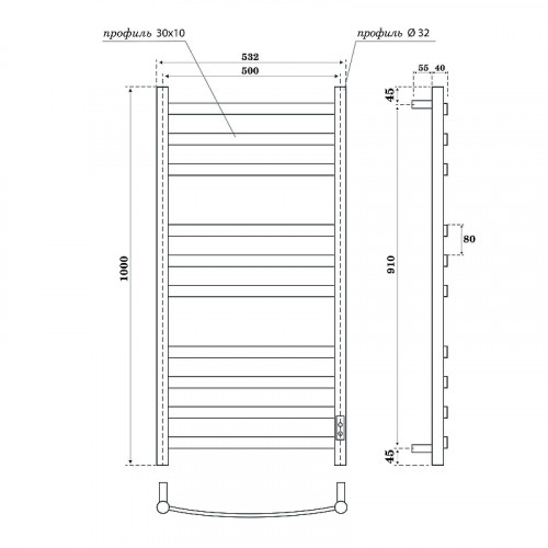 Электрический полотенцесушитель APEXTERMO Umbra 1000x500 UM00105BM цвет Черный матовый
