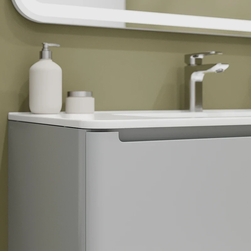 Тумба с раковиной Iddis Edifice 100 EDI10L0i95K подвесная Светло-серая МДФ / ЛДСП