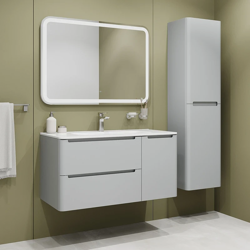 Тумба с раковиной Iddis Edifice 100 EDI10L0i95K подвесная Светло-серая МДФ / ЛДСП