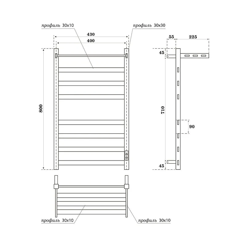 Электрический полотенцесушитель APEXTERMO Terra 800x400 TR01184WM с полкой цвет Белый матовый