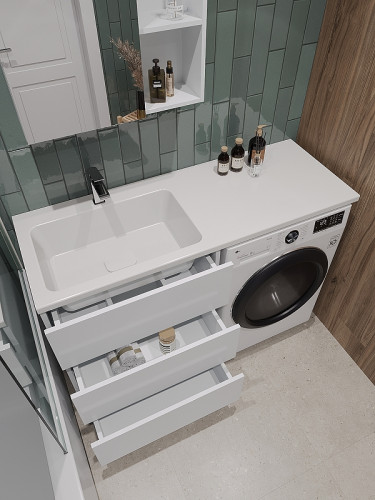 Раковина Orange 130 L ST-130RAL с местом под стиральную машину Белая искусственный камень (литьевой мрамор) с местом под стиральную машину, полувстраиваемая