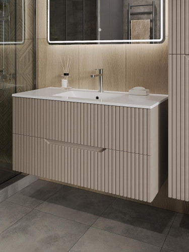 Тумба с раковиной Orange Лайн 100 Li-100RFTuL+Ra подвесная цвет Латте матовый