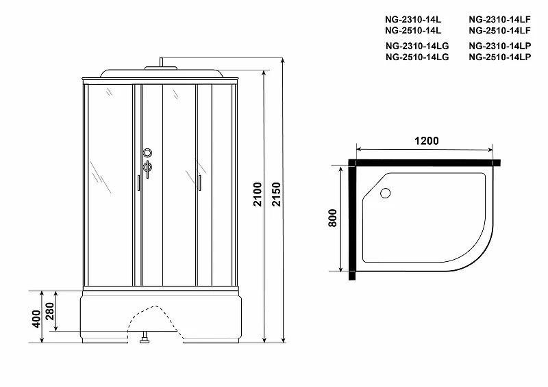 Душевая кабина Niagara Classic 120x80 L NG-2510-14LG с гидромассажем