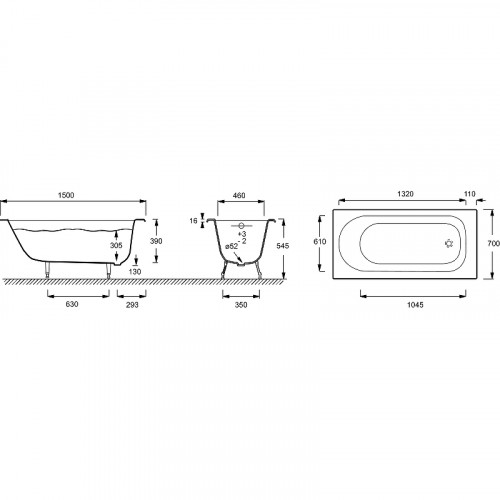 Чугунная ванна Jacob Delafon Soissons 150x70 E2941-00 Белая