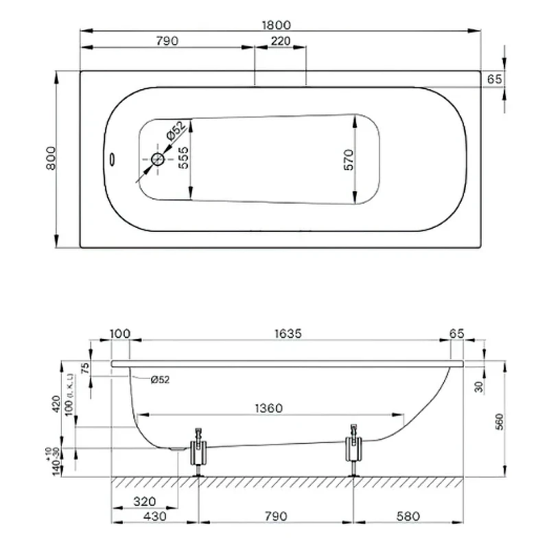 Стальная ванна Bette Form 180x80 2950-000 AD, AS с шумоизоляцией и антискользящим покрытием