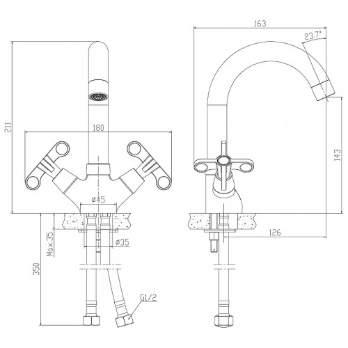 Смеситель для раковины Rossinka RS42-62 Хром