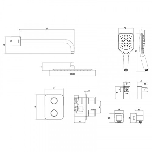 Душевая система Lemark Yeti LM7849С с термостатом Хром латунь встраиваемый