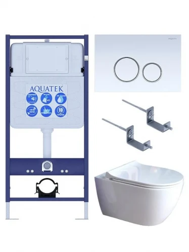 Комплект унитаза с инсталляцией Aquatek Set Aquatek Поларис-01-015 4в1 цвет Белый с сиденьем Микролифт и клавишей смыва цвет Белый