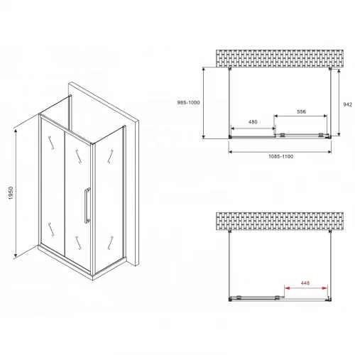 Душевой уголок Abber Schwarzer Diamant 110x100 AG30110BMH-S100BM-S100BM профиль Черный стекло матовое