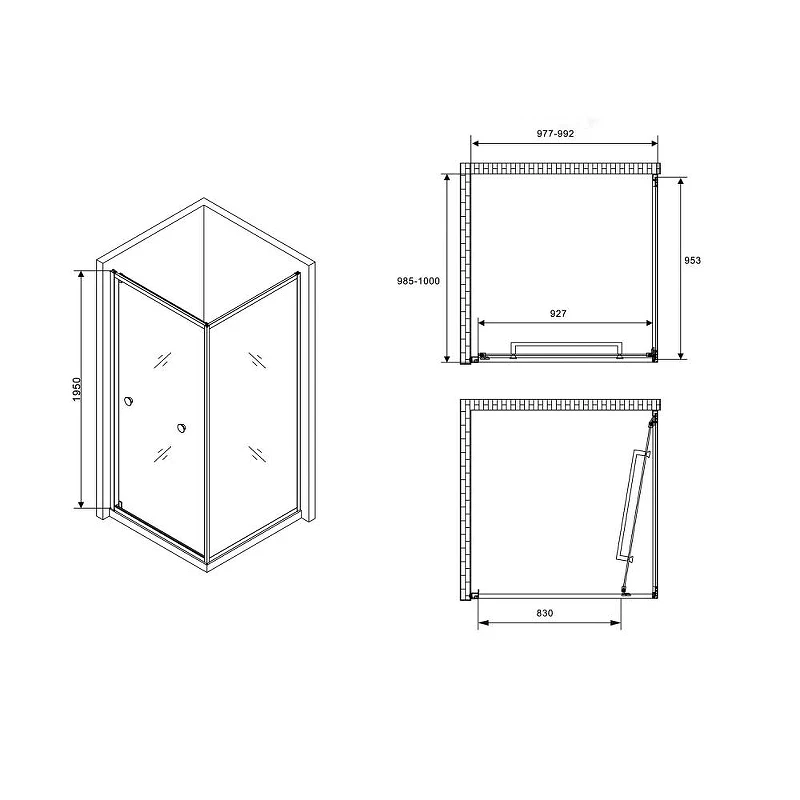 Душевой уголок Abber Schwarzer Diamant 100x100 AG0A100B профиль Черный стекло прозрачное
