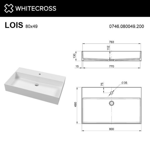 Раковина накладная Whitecross 80 0746.080049.200 цвет Белый матовый