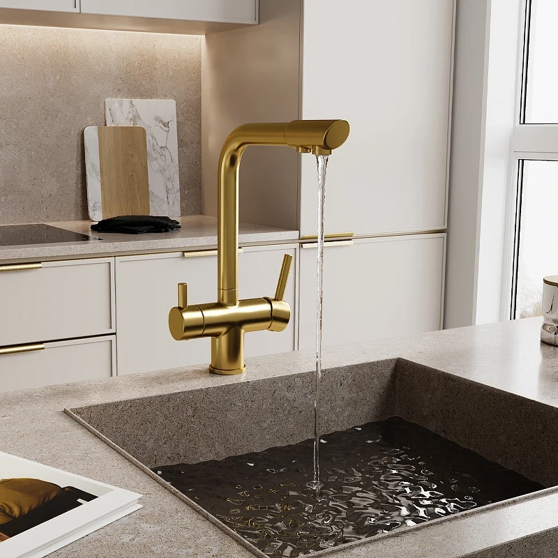 Смеситель для кухни WasserKRAFT A8387 Золото матовое латунь