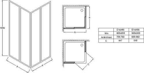 Душевой уголок Jacob Delafon Serenity 90x90 E14A90-GA профиль Хром стекло прозрачное