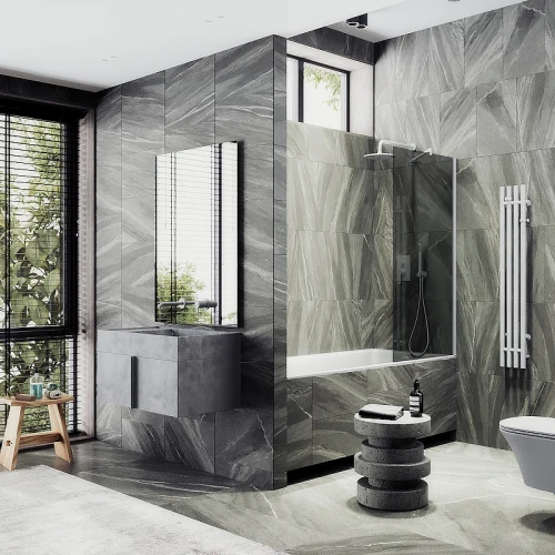Шторка на ванну Maybah Glass MGV-80-1ш 600x1400 в широком профиле Белый стекло графитовое