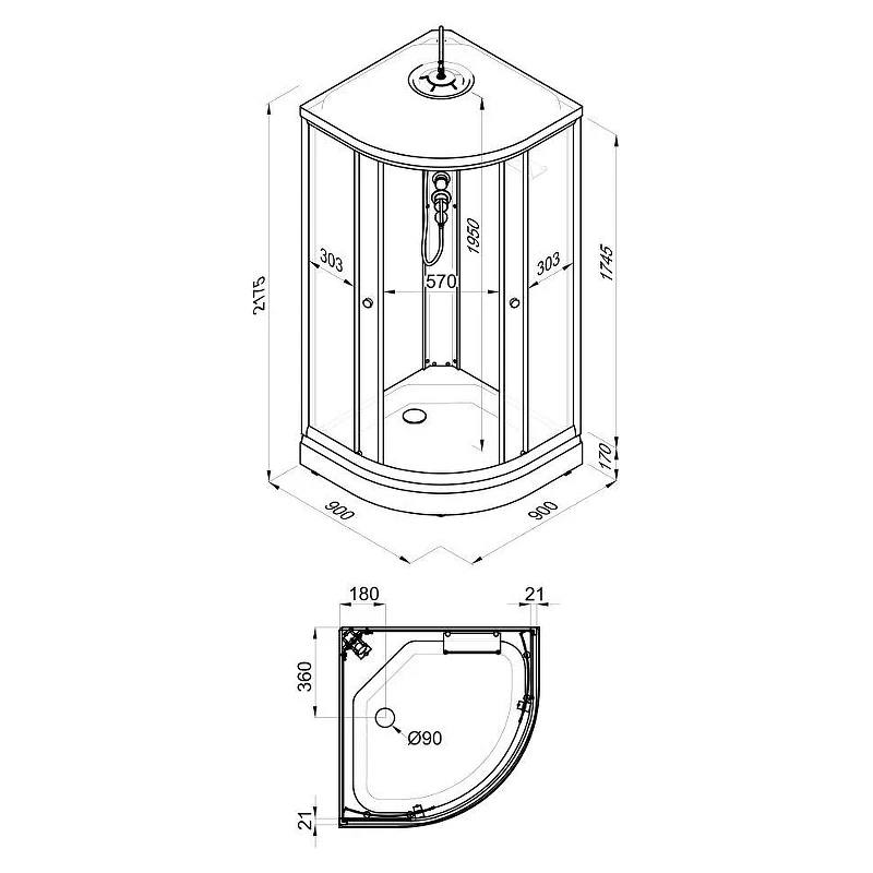 Душевая кабина Triton Грэй 90x90 Щ0000066462 без гидромассажа