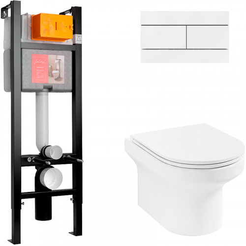 Комплект унитаза с инсталляцией Jacob Delafon Elite E21755RU-00 с сиденьем Микролифт и Белой клавишей смыва фарфор подвесной