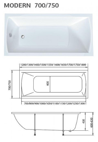 Акриловая ванна Creto Modalia 155х70 9-15570 цвет Белый