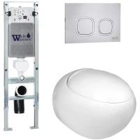Комплект унитаза с инсталляцией WeltWasser AMBERG 350 ST + JECKENBACH 004 GL-WT + AMBERG RD-MT CR 10000006536 цвет Белый глянцевый с сиденьем Микролифт и клавишей смыва цвет Хром матовый