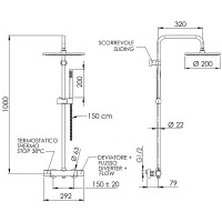 Душевая система Remer Elegance EQ32X7MMM20CFP с термостатом Черный брашированный хром латунь на стену
