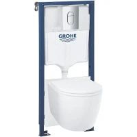 Унитаз с инсталляцией Grohe Bau Ceramic 103849SH00 цвет Альпийский белый с сиденьем Микролифт и клавишей смыва цвет Хром глянцевый