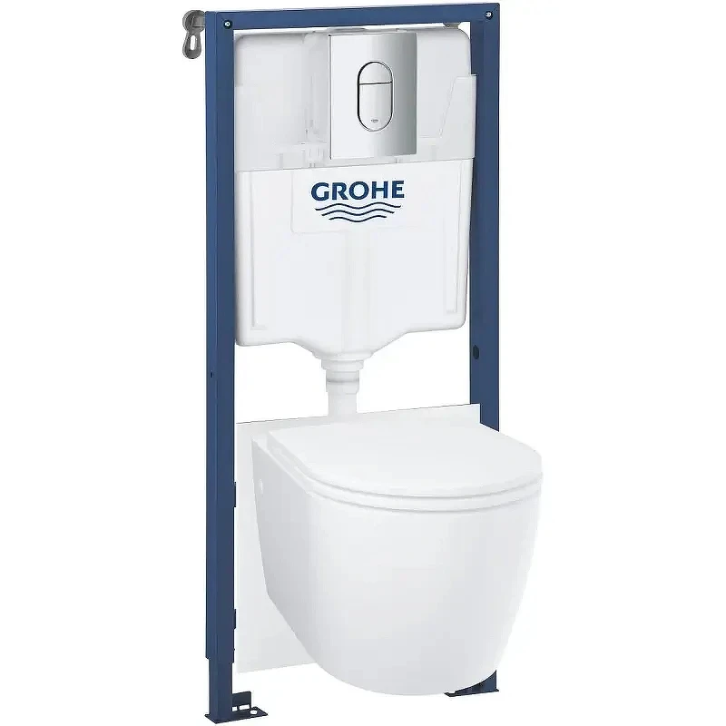Унитаз с инсталляцией Grohe Bau Ceramic 103849SH00 цвет Альпийский белый с сиденьем Микролифт и клавишей смыва цвет Хром глянцевый
