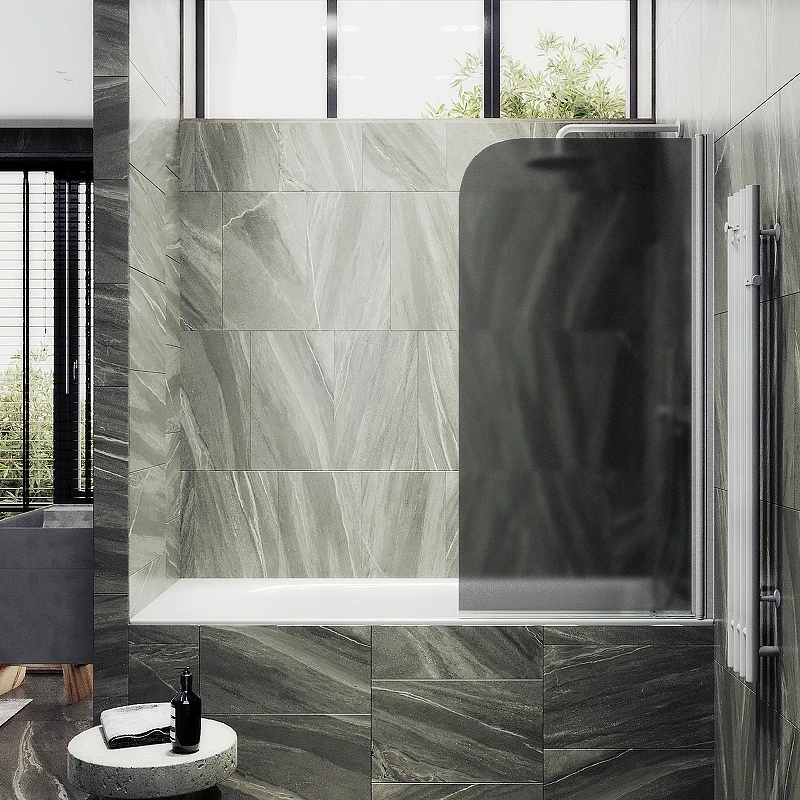 Шторка на ванну Maybah Glass MGV-619-1 700x1400 поворотная на монопетле Белый стекло графитовое матовое