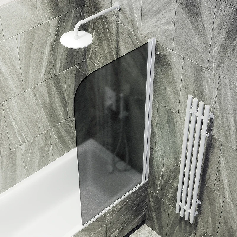Шторка на ванну Maybah Glass MGV-619-1 700x1400 поворотная на монопетле Белый стекло графитовое матовое