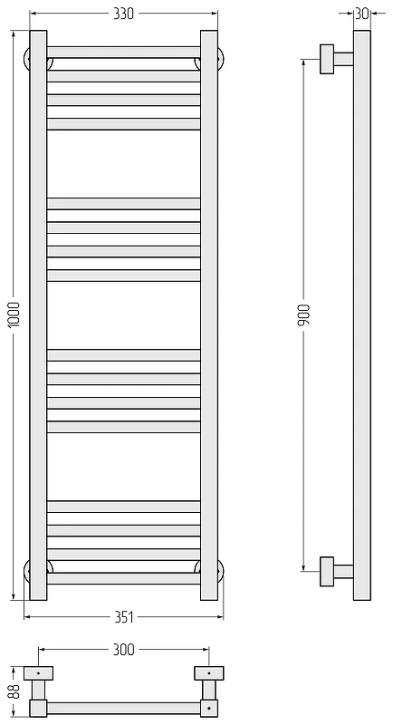 Водяной полотенцесушитель Сунержа Модус PRO 100x30 00-0450-1030 Без покрытия