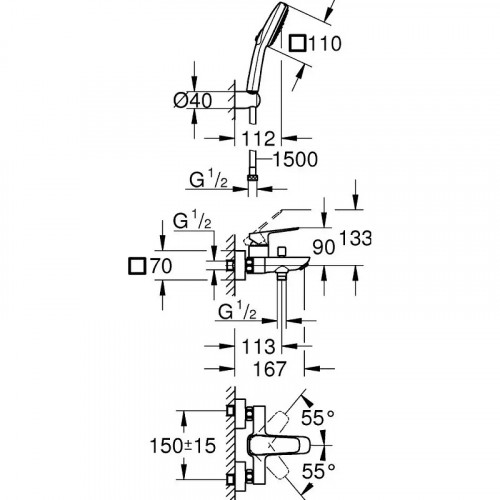 Смеситель для ванны Grohe Cubeo 1018142430 цвет Черный матовый
