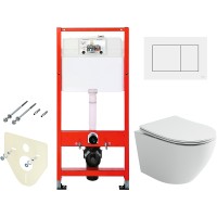 Комплект унитаза Ceramicanova Uno Rimless CN11001 с инсталляцией Tece Base 9400413 с сиденьем Микролифт и Белой клавишей смыва фарфор подвесной