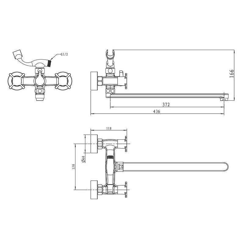 Смеситель для ванны Kaiser Cuatro 58055 универсальный Хром латунь на стену