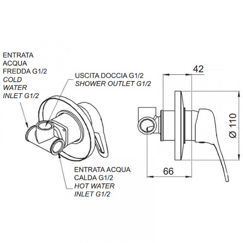 Смеситель для душа Remer Kiss K30 Хром латунь встраиваемый