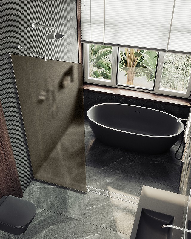Душевая перегородка Maybah Glass MGD-703-5у 690x1950 в узком профиле Хром матовый стекло бронзовое матовое
