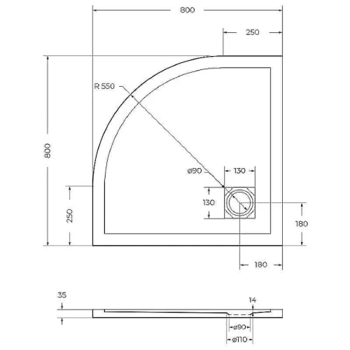 Душевой поддон из искусственного камня BelBagno Uno 80x80 TRAY-MR-UNO-R-80-550-35-W Белый