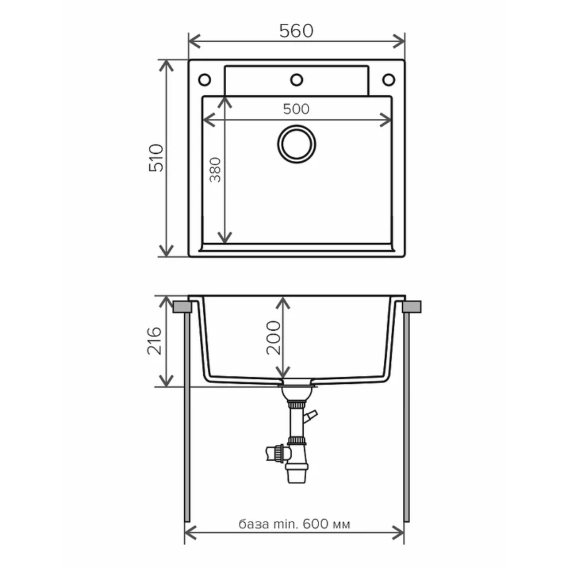 Кухонная мойка Polygran Argo-560 №36 473370 Белый хлопок искусственный камень (литьевой мрамор) встраиваемый