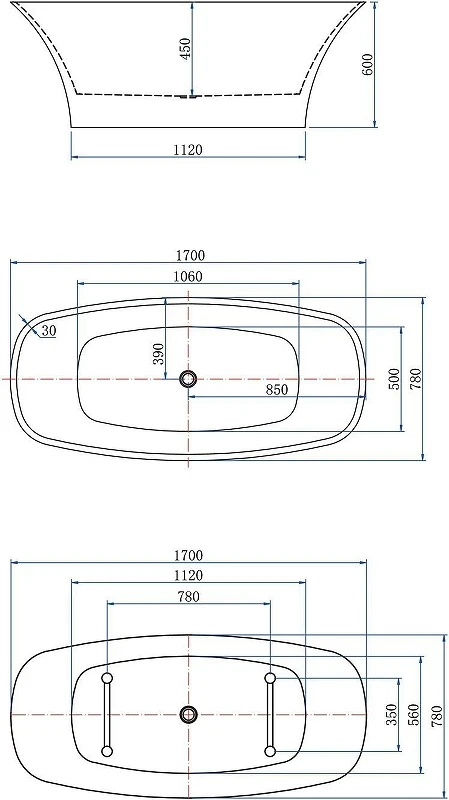 Акриловая ванна Aquanet Family Smart 88778-MW-MB 170x78 293084 цвет Черный матовый Белый