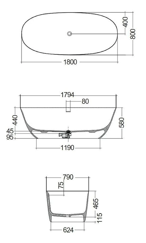 Ванна из искусственного камня Kludi Resa O 180x80 51BF0153 цвет Белый матовый